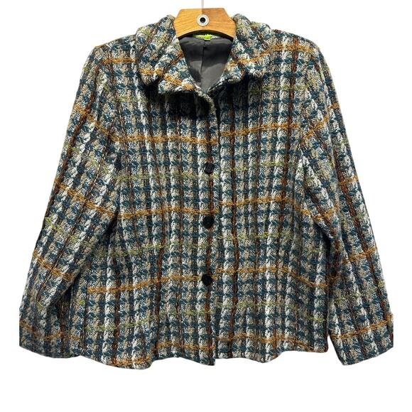 Trisha Tyler Vintage Plaid Wool Blend Jacket Medium Korea Old Money Retro Y2K - Picture 1 of 9